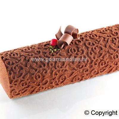 KIT BUCHE ARABESQUE05 - KIT SILIKONSKI KALUP BUCHE + SILIKONPODLOGA ZA PEČENJE SA ARABESQUE TEKSTUROM